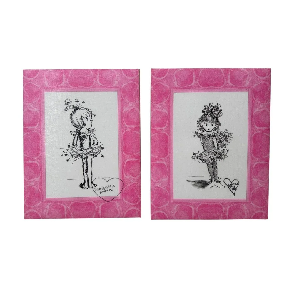 Samantha Mazza Ballerina Canvas Art Set 2 Pink Whimsical‎ Girls Nursery Decor